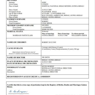 Guinea Bissau vital record death certificate PSD template download template file