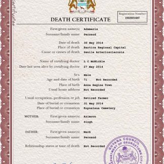Guyana vital record death certificate PSD template download template file