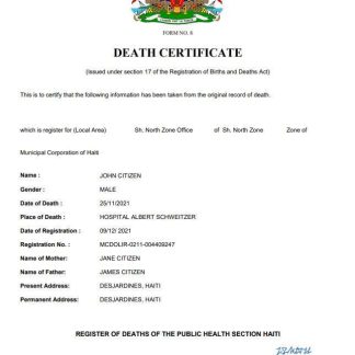 Haiti death certificate Word and PDF template download template file