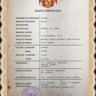 Hawaii vital record death certificate PSD template download template file