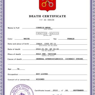 Holy See vital record death certificate PSD template download template file
