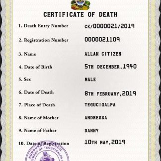 Honduras death certificate PSD template download template file