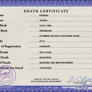 Hungary vital record death certificate PSD download template file