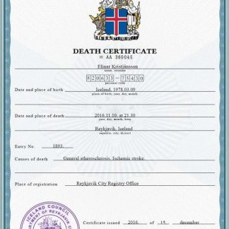 Iceland vital record death certificate PSD template download template file