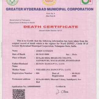 India death certificate template in PSD format, fully editable download template file