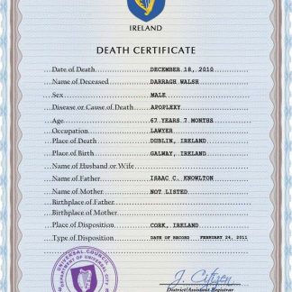 Ireland vital record death certificate PSD template download template file