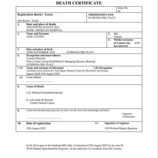 Italy vital record death certificate Word and PDF template download template file