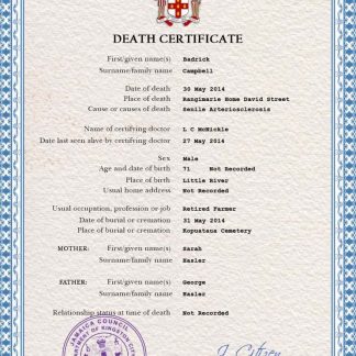 Jamaica death certificate PSD template download template file