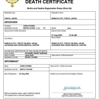 Japan death certificate Word and PDF template download template file