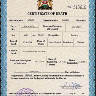 Kenya vital record death certificate PSD template download template file