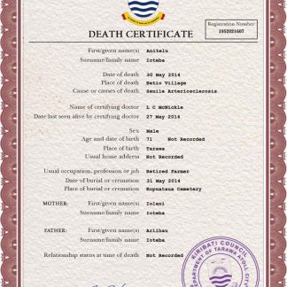 Kiribati death certificate PSD template download template file