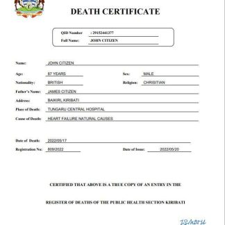 Kiribati vital record death certificate Word and PDF template download template file