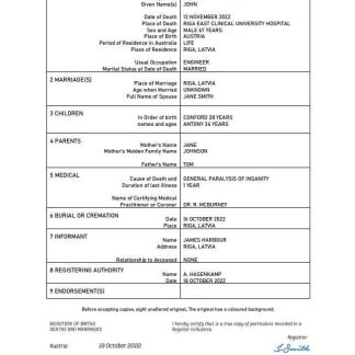 Latvia vital record death certificate Word and PDF template download template file