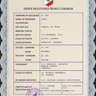 Lebanon vital record death certificate PSD template download template file