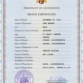 Liechtenstein vital record death certificate PSD template download template file