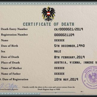 Austria death certificate PSD template, download template file