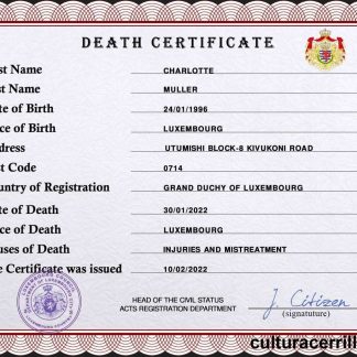 Luxembourg vital record death certificate PSD template download template file
