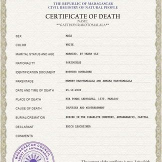 Madagascar vital record death certificate PSD template download template file