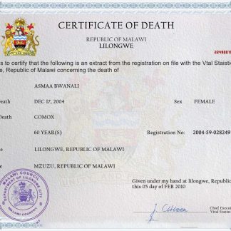 Malawi death certificate download template file