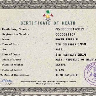 Maldives vital record death certificate PSD template download template file