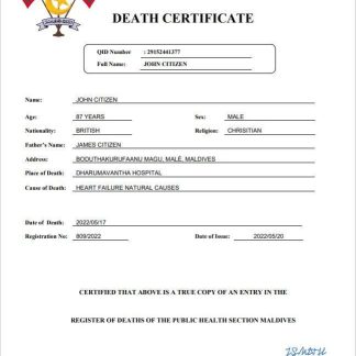 Maldives vital record death certificate Word and PDF template download template file