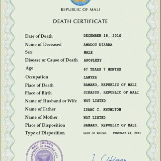 Mali death certificate PSD template download template file