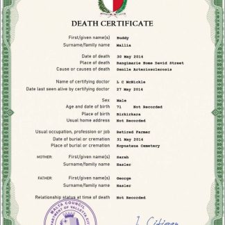 Malta vital record death certificate PSD template download template file