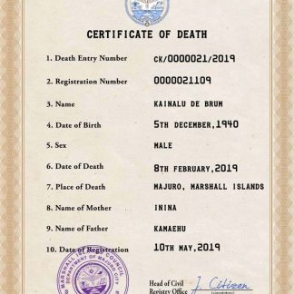 Marshall Islands death certificate PSD template download template file