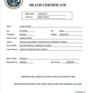 Marshall Islands vital record death certificate Word and PDF template download template file