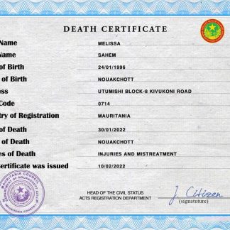 Mauritania vital record death certificate PSD template download template file