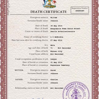 Bahamas vital record death certificate PSD template download template file