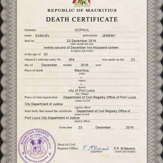 Mauritius vital record death certificate PSD template download template file