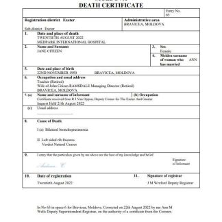 Moldova death certificate Word and PDF template download template file