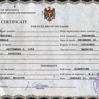 Moldova vital record death certificate PSD template download template file