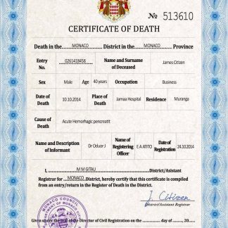 Monaco vital record death certificate PSD template download template file