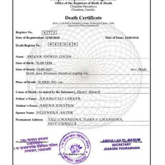 Bangladesh Death certificate template in PSD format, download template file