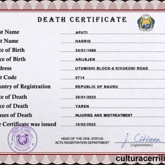 Nauru vital record death certificate PSD template download template file