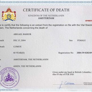 Netherlands death certificate PSD template download template file