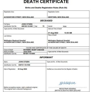 New Zealand death certificate Word and PDF template download template file