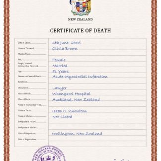 New Zealand vital record death certificate PSD template download template file
