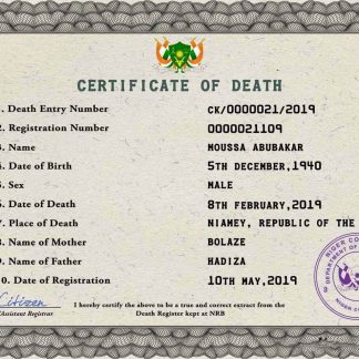 Niger death certificate PSD template download template file