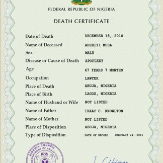 Nigeria vital record death certificate PSD template download template file