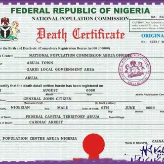 Nigeria vital record death certificate PSD template, version 2 download template file