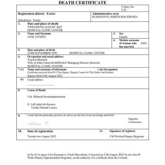 North Macedonia death certificate Word and PDF template download template file