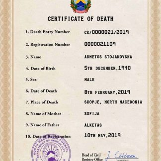 North Macedonia vital record death certificate PSD template download template file