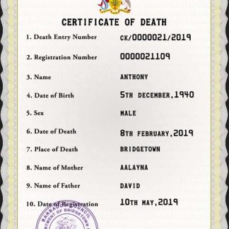 Barbados death certificate PSD template download template file