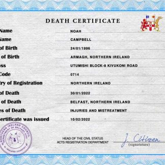 Northern Ireland death certificate PSD template download template file