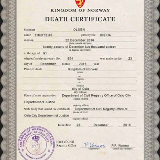Norway vital record death certificate PSD template download template file