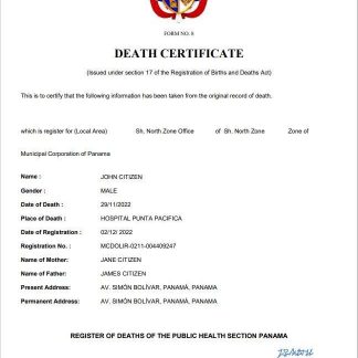 Panama death certificate Word and PDF template download template file