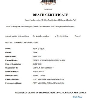 Papua New Guinea vital record death certificate Word and PDF template download template file